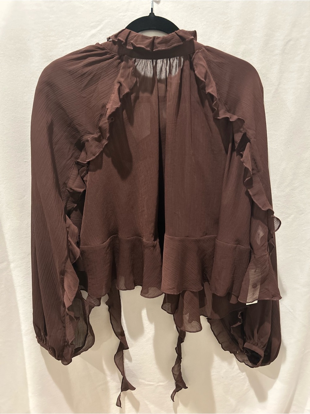 Commense Brown Tiered Ruffle Chiffon Mini Dress with Liner and Overlay Cape - Picture 8 of 12